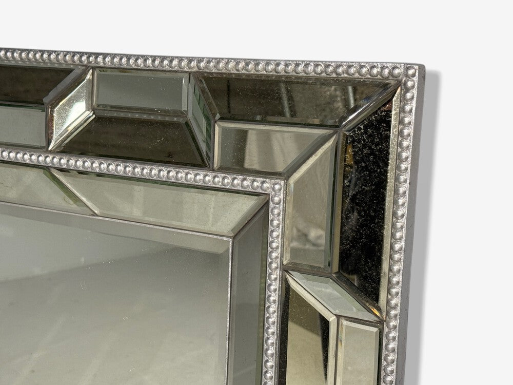 Serge Roche Style, Large Wall Mirrors, Antiqued Glass, Silver Leaf Wood