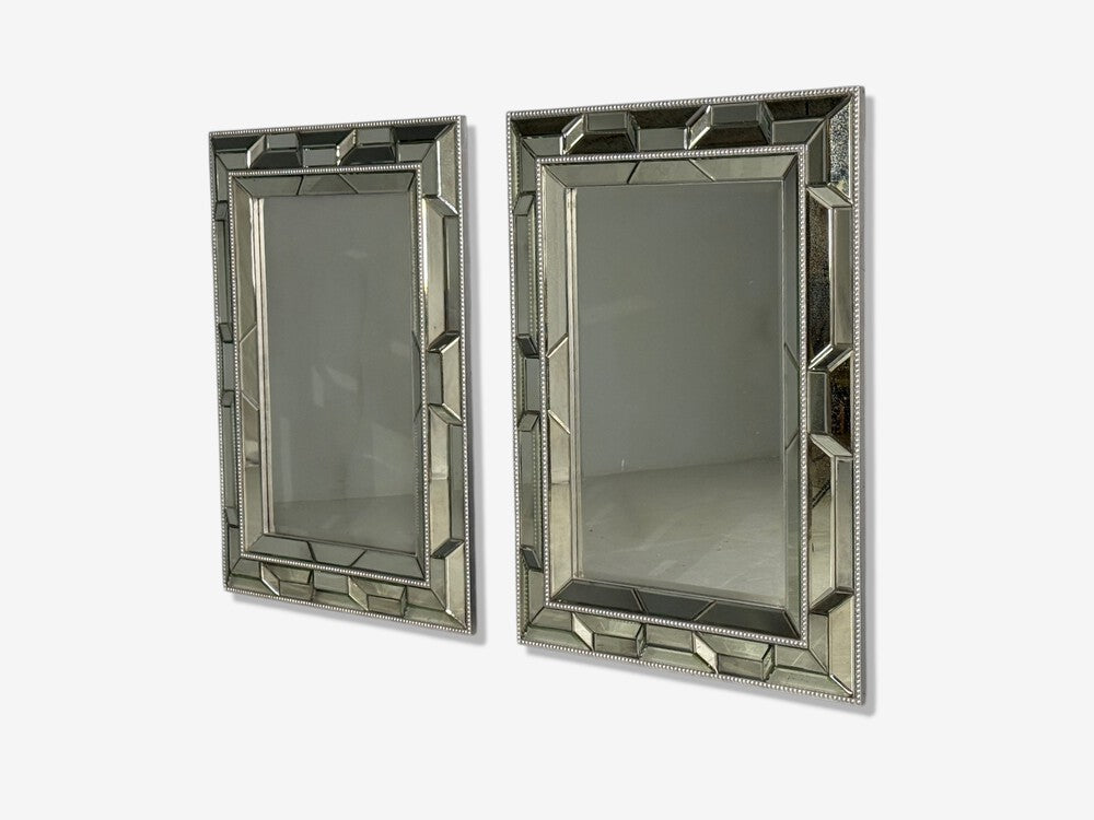 Serge Roche Style, Large Wall Mirrors, Antiqued Glass, Silver Leaf Wood