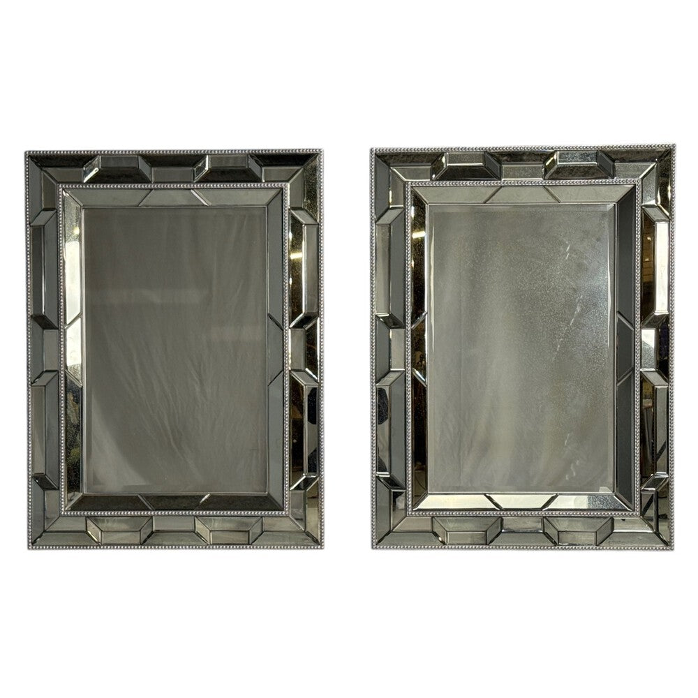 Serge Roche Style, Large Wall Mirrors, Antiqued Glass, Silver Leaf Wood