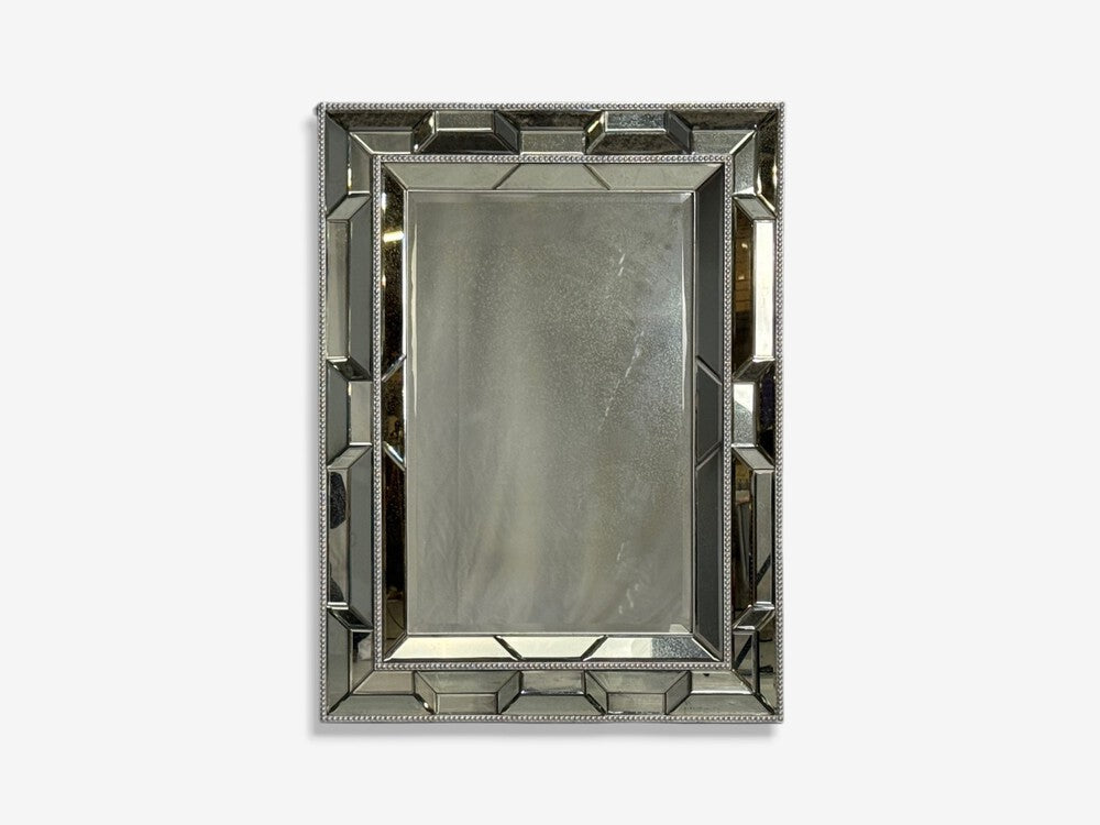 Serge Roche Style, Large Wall Mirrors, Antiqued Glass, Silver Leaf Wood