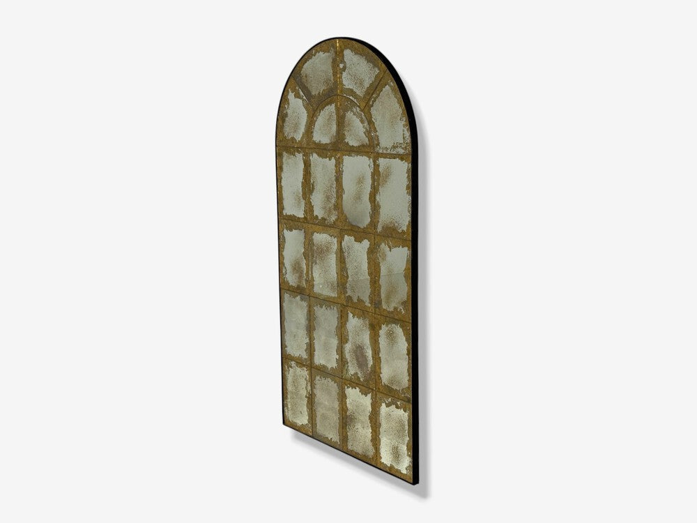 Baroque Style, Eglomise Glass, Arched Gold Wall Mirror, Stained Wood