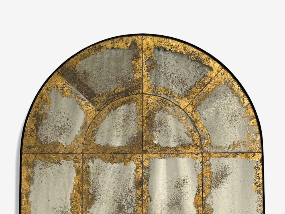 Baroque Style, Eglomise Glass, Arched Gold Wall Mirror, Stained Wood