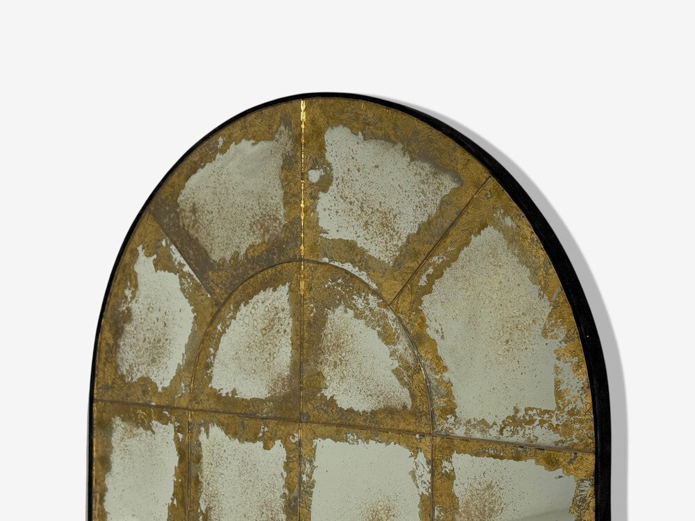 Baroque Style, Eglomise Glass, Arched Gold Wall Mirror, Stained Wood