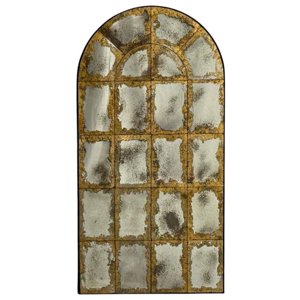 Baroque Style, Eglomise Glass, Arched Gold Wall Mirror, Stained Wood