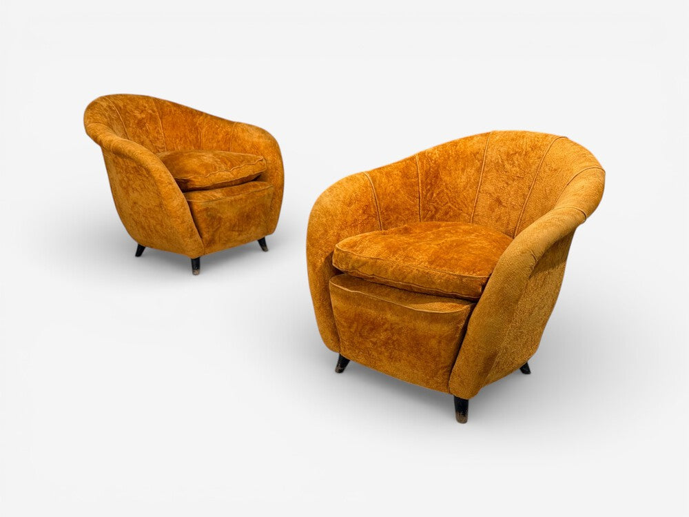 Federico Munari Style, Lounge Chairs, Fabric, Ebonized Wood, Italy, 1960s