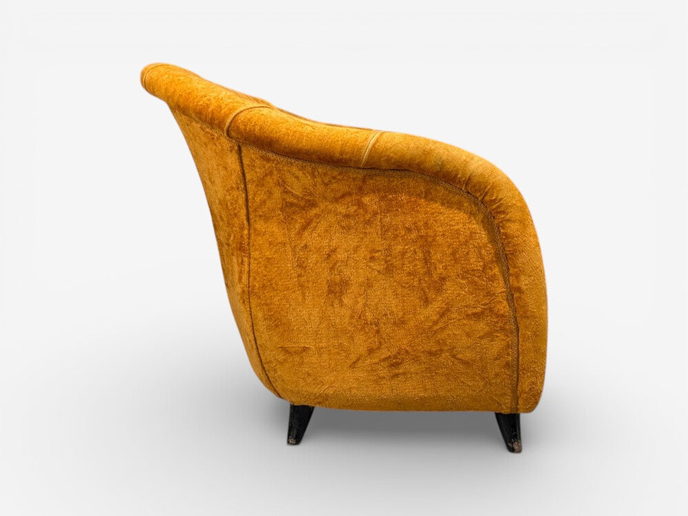 Federico Munari Style, Lounge Chairs, Fabric, Ebonized Wood, Italy, 1960s
