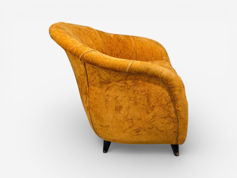 Federico Munari Style, Lounge Chairs, Fabric, Ebonized Wood, Italy, 1960s