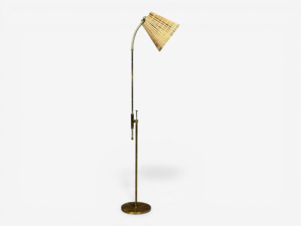 Falkenbergs Belysning, Adjustable Floor Lamp, Brass, Bamboo, Sweden, 1960s