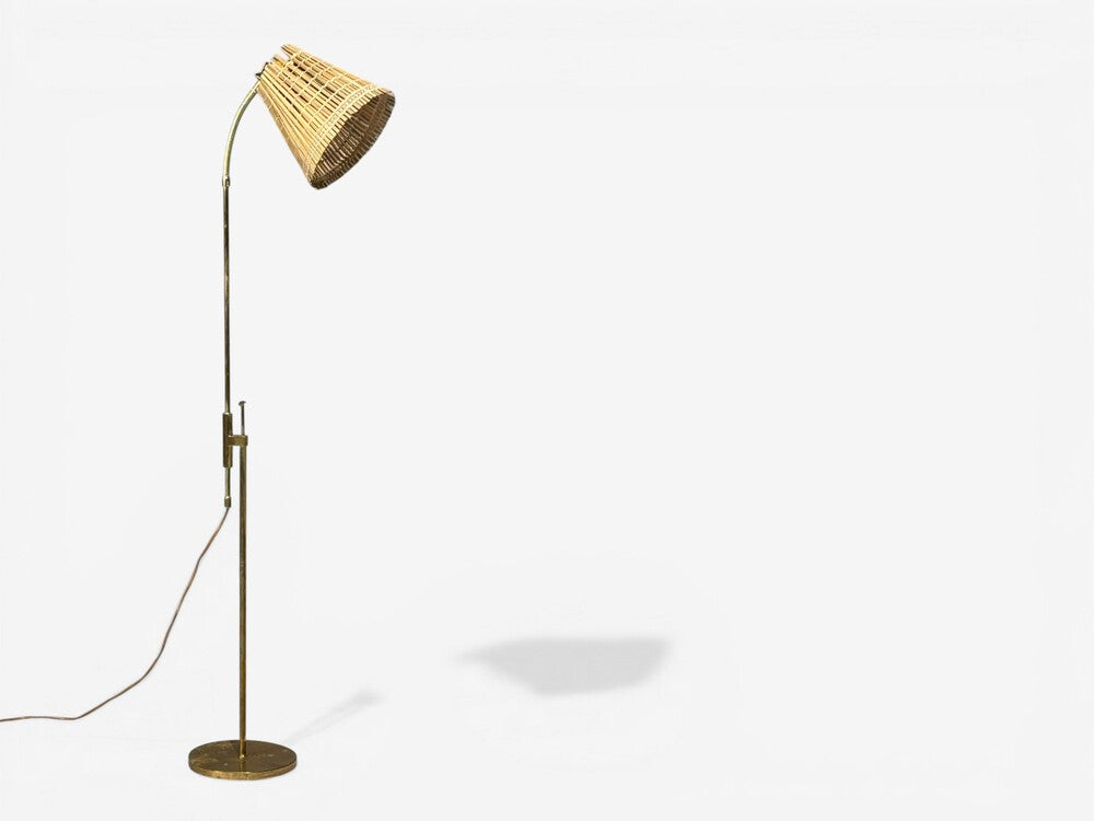 Falkenbergs Belysning, Adjustable Floor Lamp, Brass, Bamboo, Sweden, 1960s