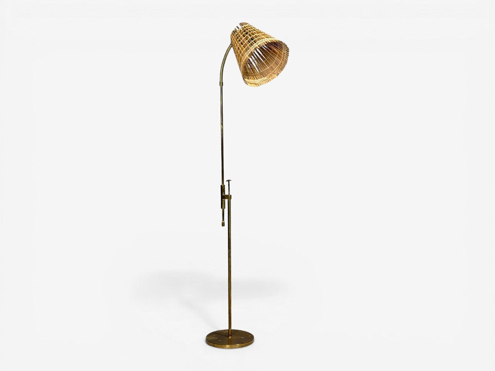 Falkenbergs Belysning, Adjustable Floor Lamp, Brass, Bamboo, Sweden, 1960s