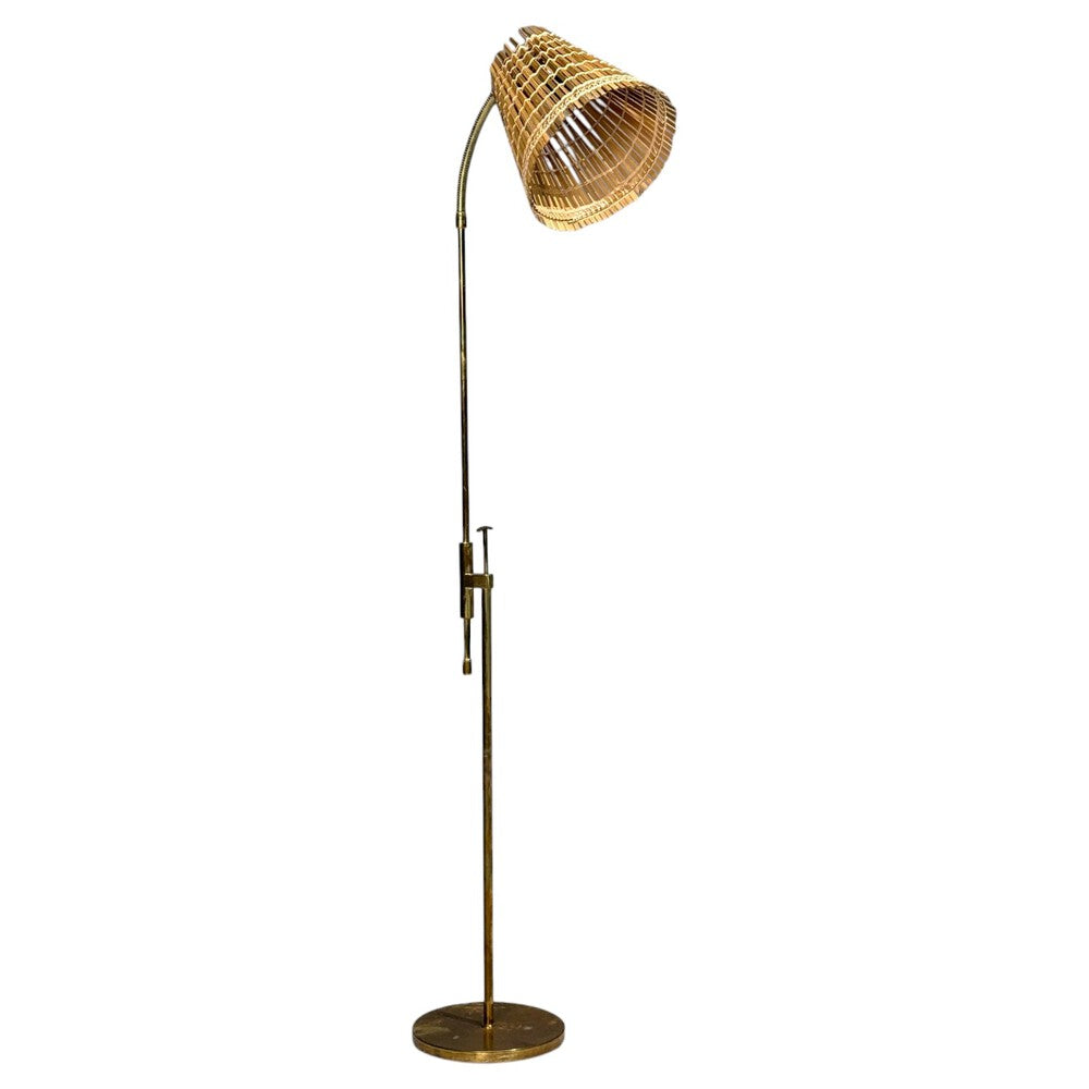 Falkenbergs Belysning, Adjustable Floor Lamp, Brass, Bamboo, Sweden, 1960s