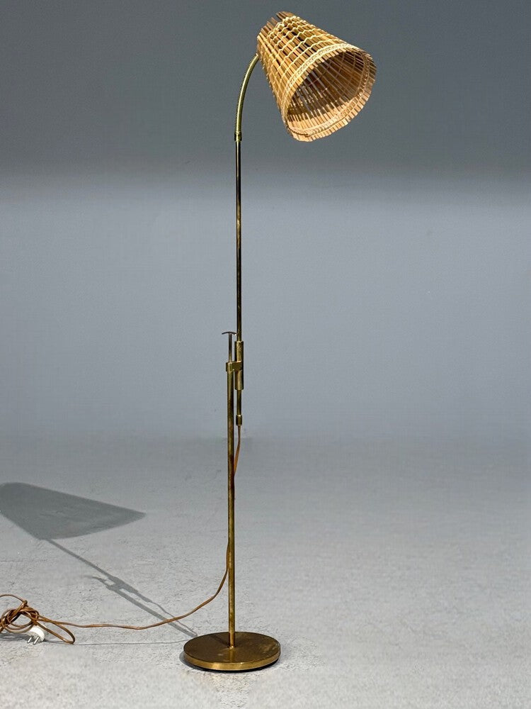 Falkenbergs Belysning, Adjustable Floor Lamp, Brass, Bamboo, Sweden, 1960s