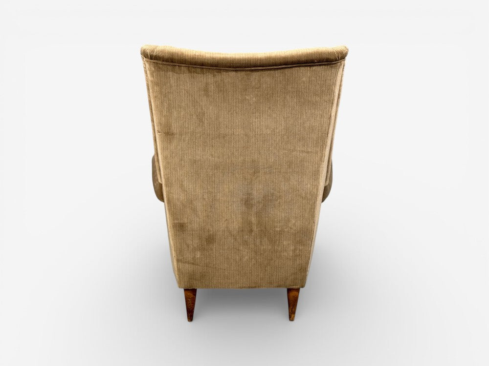 Paolo Buffa Style, Wingback Lounge Chairs, Fabric, Wood, Italy, 1950s