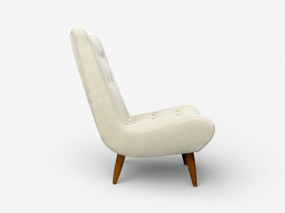 Swedish Modern, Scoop Lounge Chair, Beige Linen, Beech, Sweden, 1940s