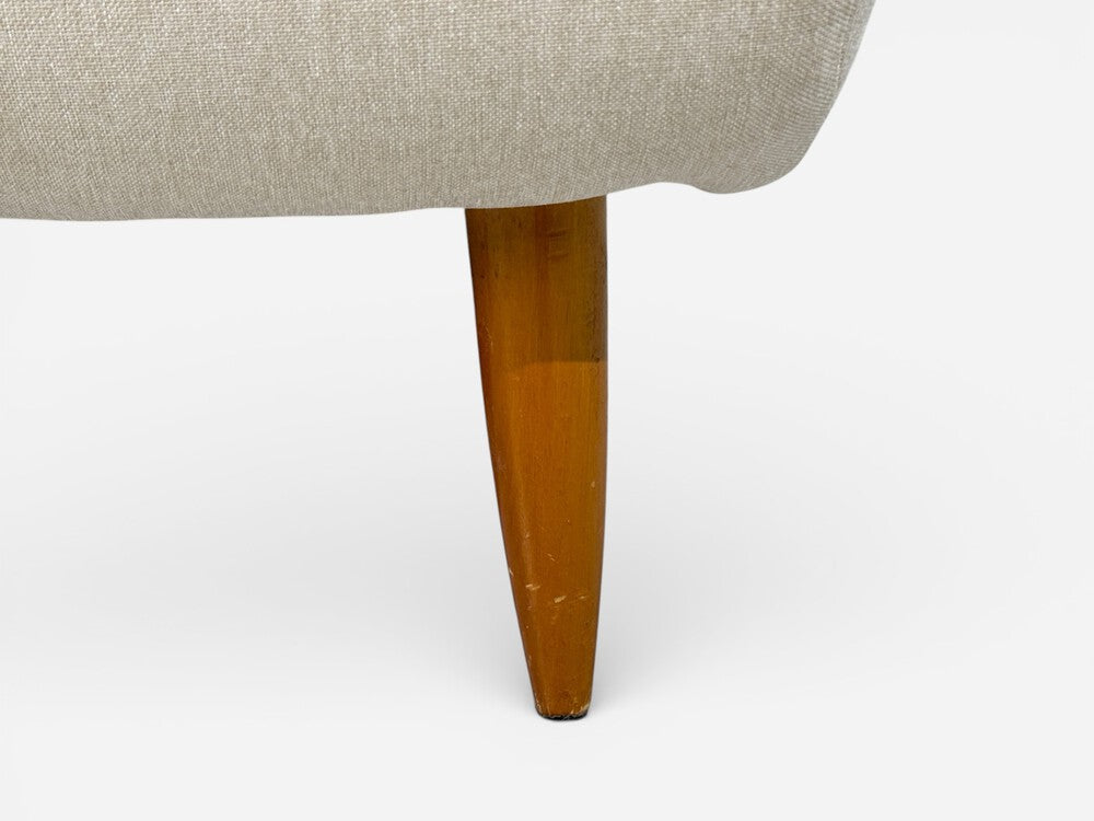 Swedish Modern, Scoop Lounge Chair, Beige Linen, Beech, Sweden, 1940s