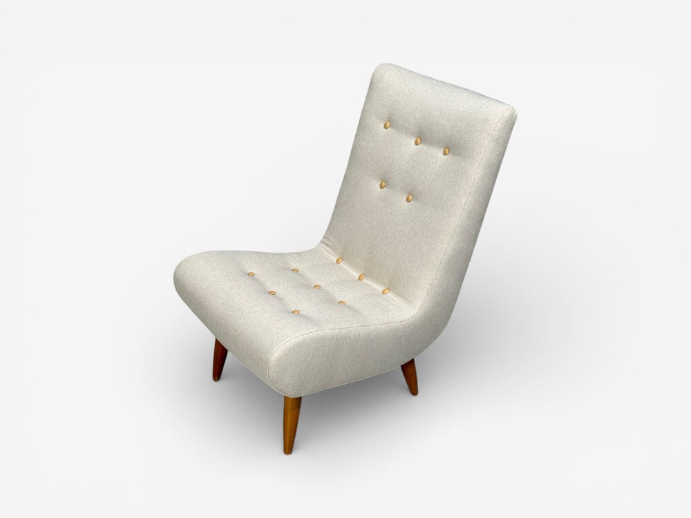 Swedish Modern, Scoop Lounge Chair, Beige Linen, Beech, Sweden, 1940s