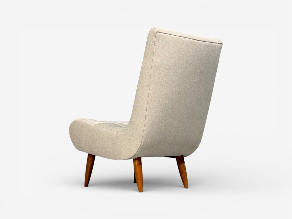 Swedish Modern, Scoop Lounge Chair, Beige Linen, Beech, Sweden, 1940s