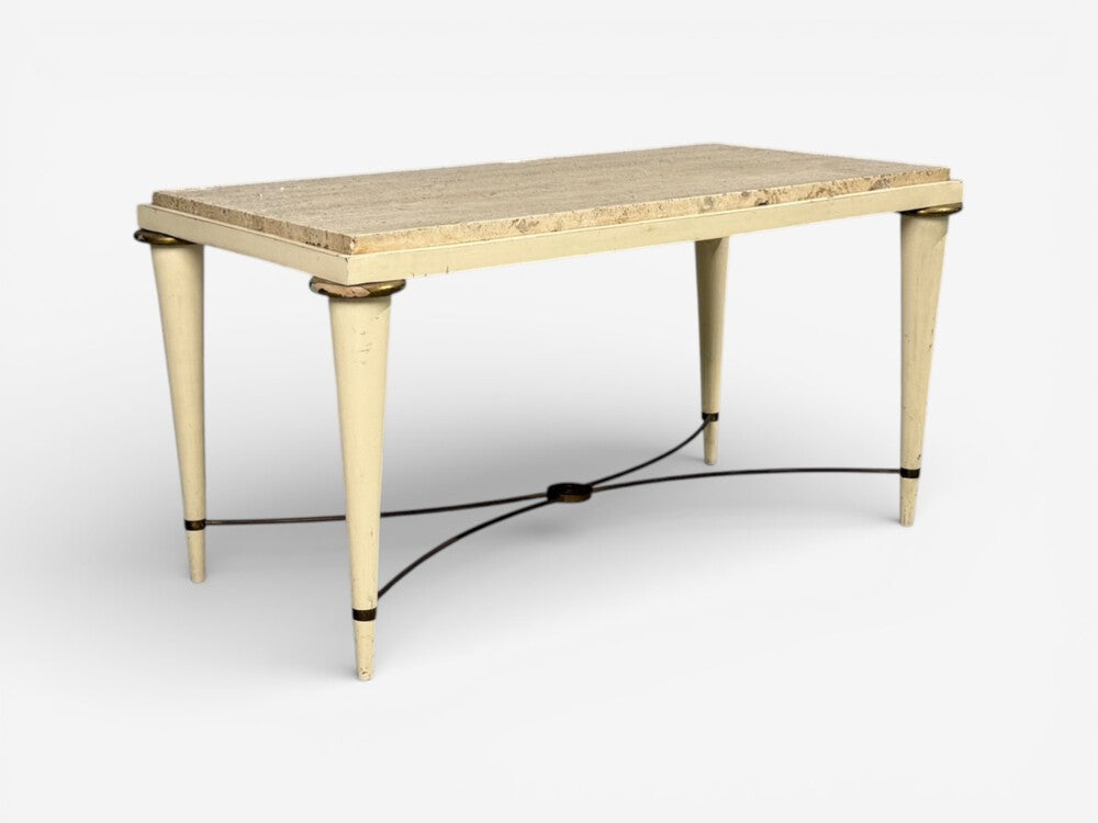 Neoclassical, Coffee Table, Travertine, Wood, Bronze, USA, 1960s