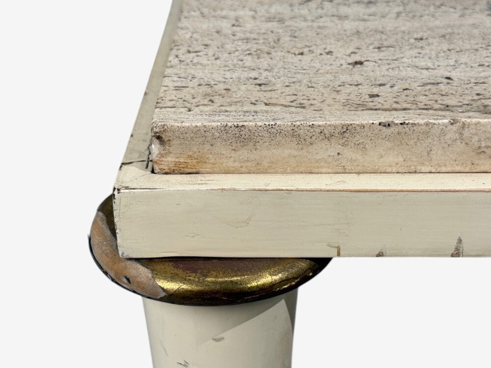 Neoclassical, Coffee Table, Travertine, Wood, Bronze, USA, 1960s