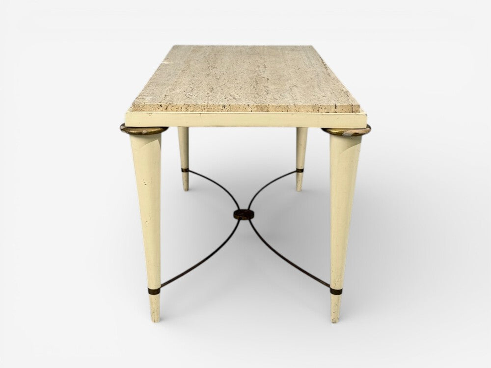 Neoclassical, Coffee Table, Travertine, Wood, Bronze, USA, 1960s