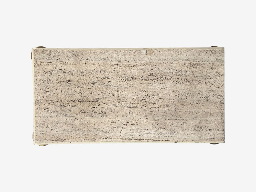Neoclassical, Coffee Table, Travertine, Wood, Bronze, USA, 1960s