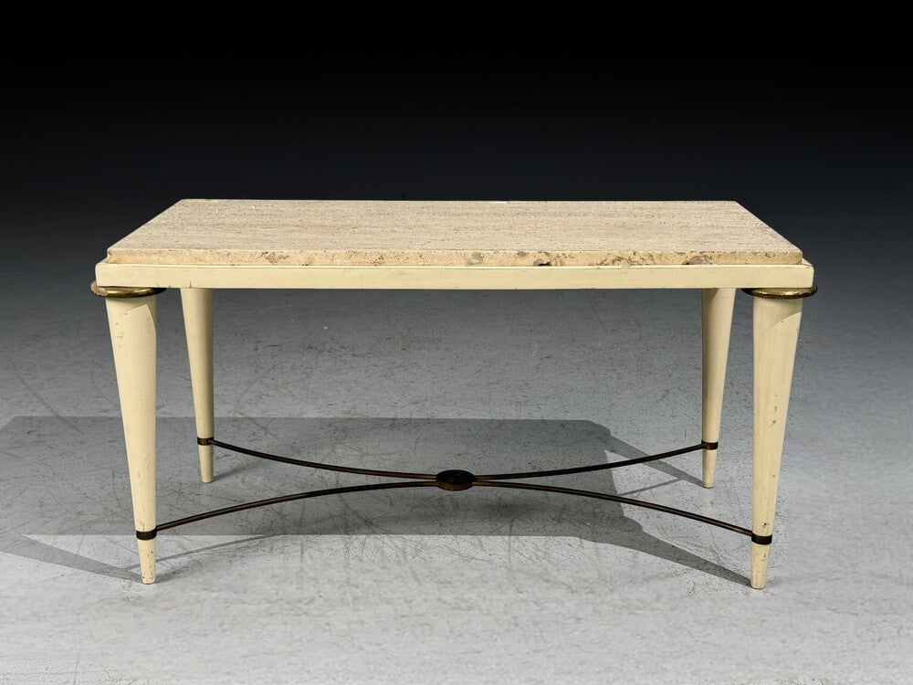 Neoclassical, Coffee Table, Travertine, Wood, Bronze, USA, 1960s