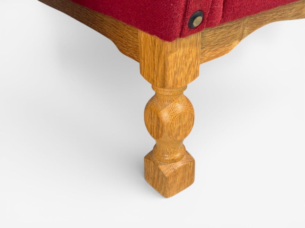 Henning Kjærnulf Style, Lounge Chairs, Red Fabric, Oak, Denmark, 1960s