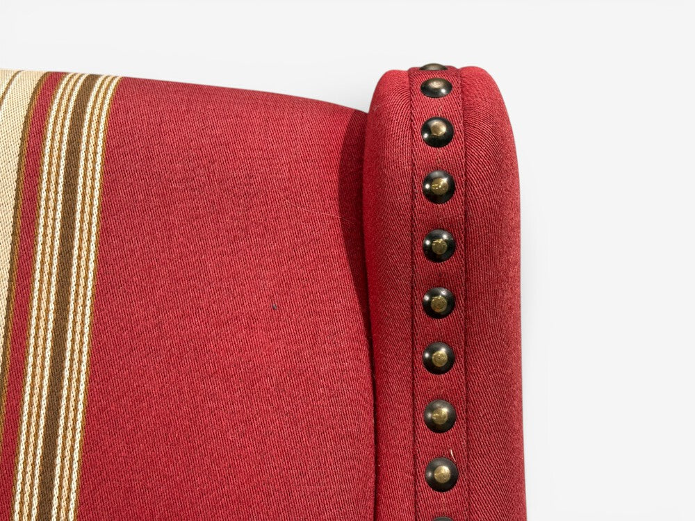 Henning Kjærnulf Style, Lounge Chairs, Red Fabric, Oak, Denmark, 1960s