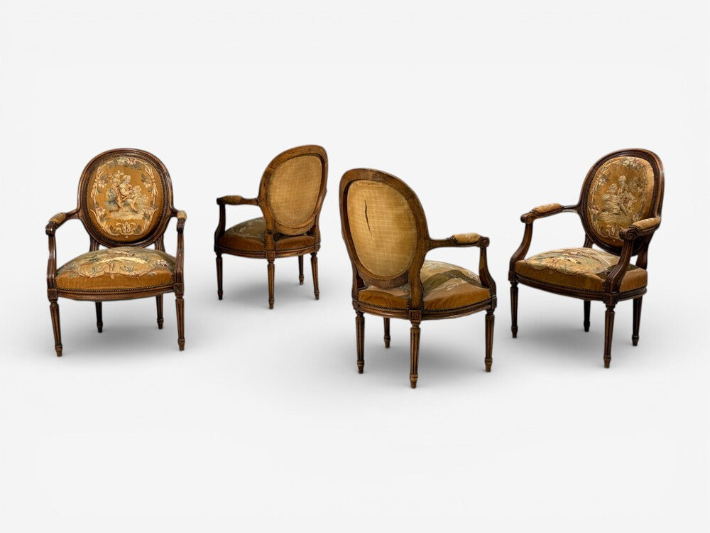 Louis XVI Style, Salon Suite, Tapestry, Walnut, France, 20th c.