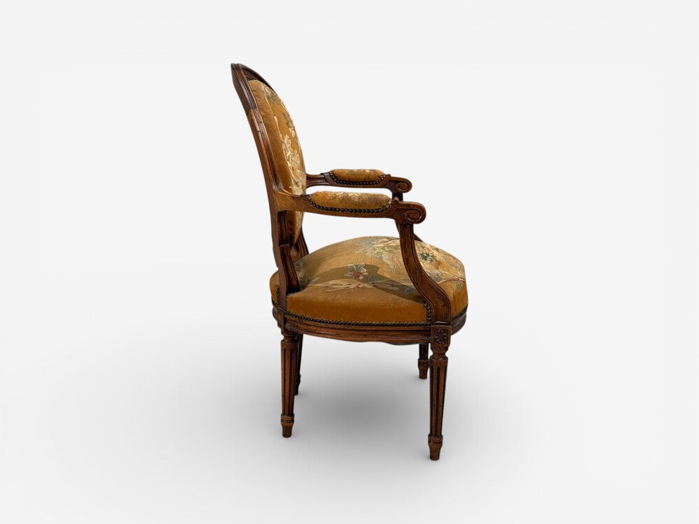 Louis XVI Style, Four Armchairs, Tapestry, Walnut, France, 20th c.