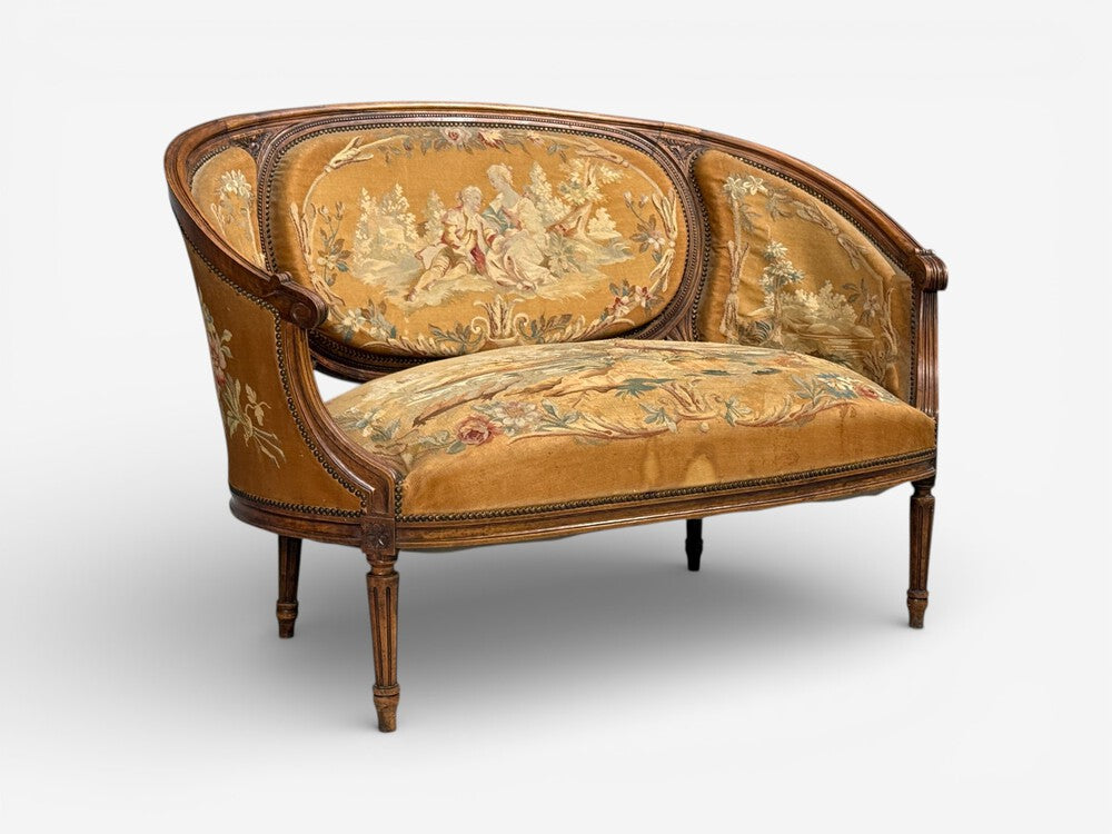 Louis XVI Style, Canape or Settee, Tapestry, Walnut, France, 20th c.