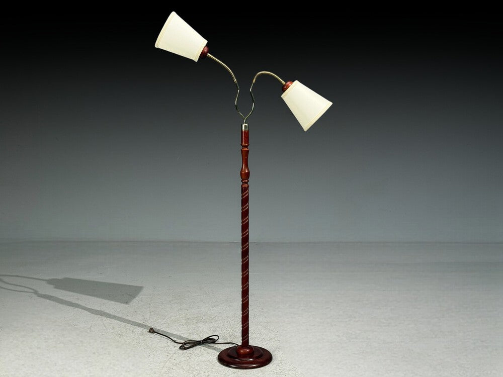 Markslöjd, Floor Lamp, Wood, Metal, Fabric, Sweden, 1970s