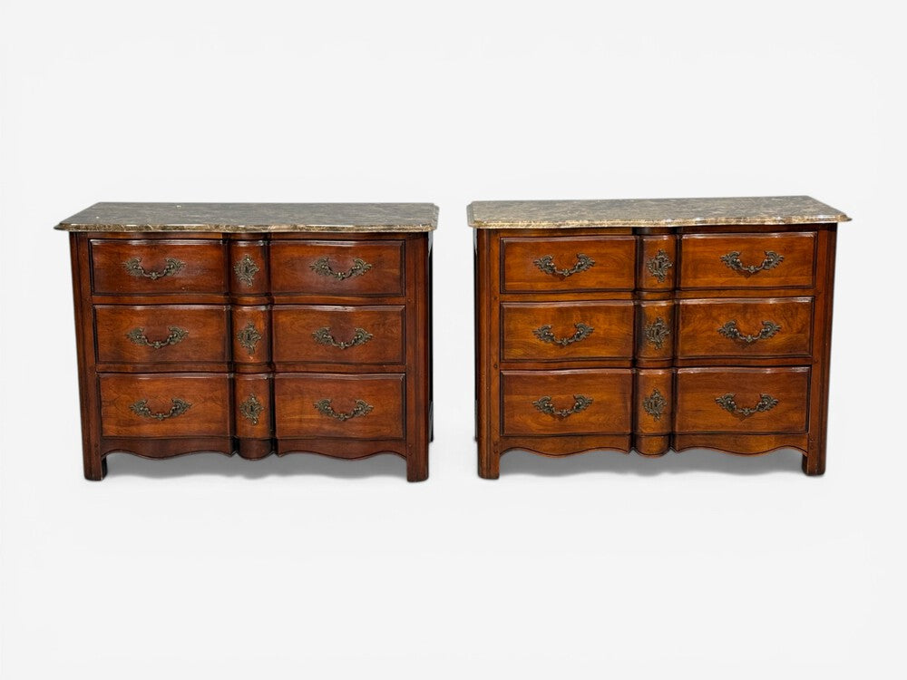 Hickory Chair, Louis XV Style Commodes, Wood, Brass, Marble, USA, 1980s