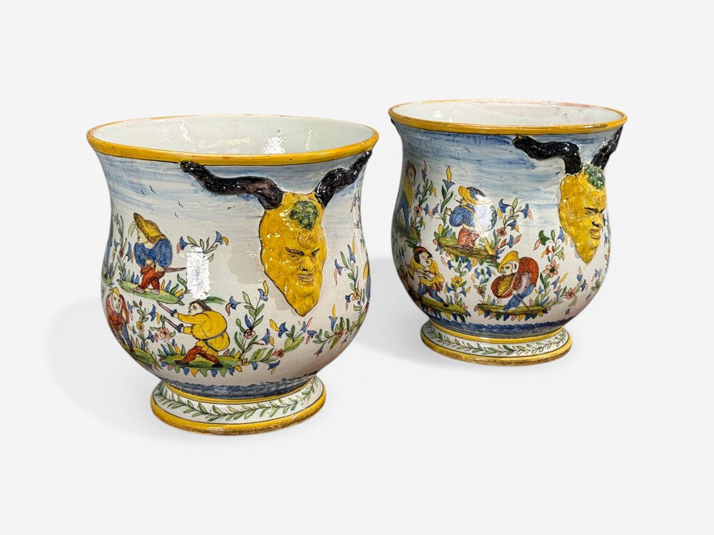 French Modern, Majolica Jardinieres, Ceramic, France, 1870s