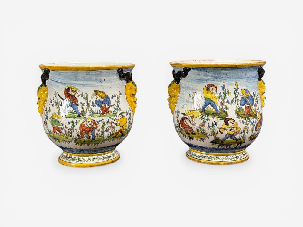 French Modern, Majolica Jardinieres, Ceramic, France, 1870s