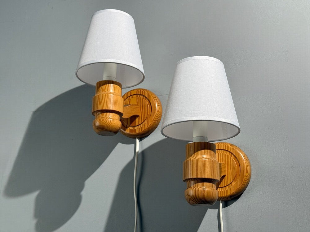 Solbackens Svarveri, Wall Lights, Pine, Fabric, Sweden, 1960s