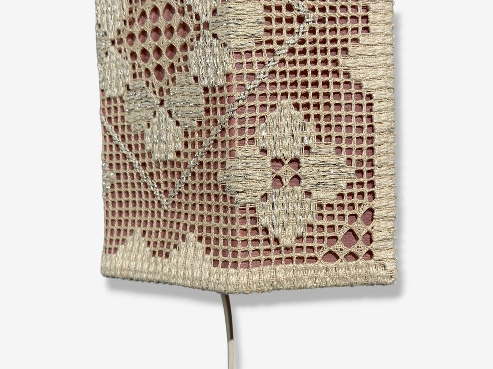 Swedish Modern, Wall Sconces, Pink and White Crocheted Fabric, Sweden, 1970s