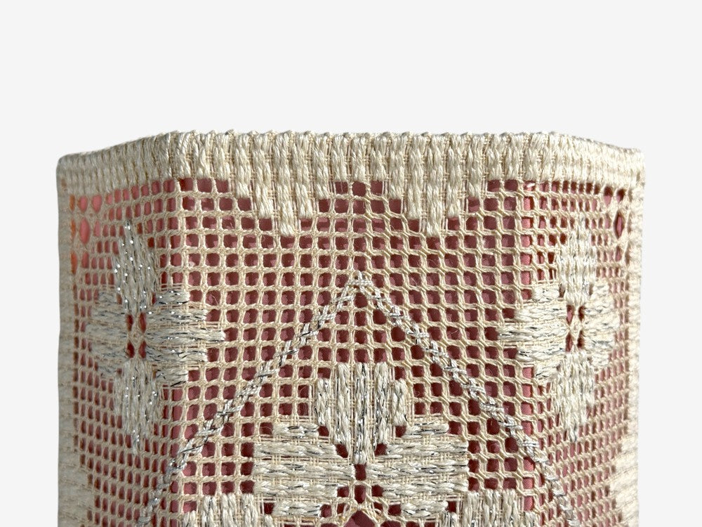 Swedish Modern, Wall Sconces, Pink and White Crocheted Fabric, Sweden, 1970s
