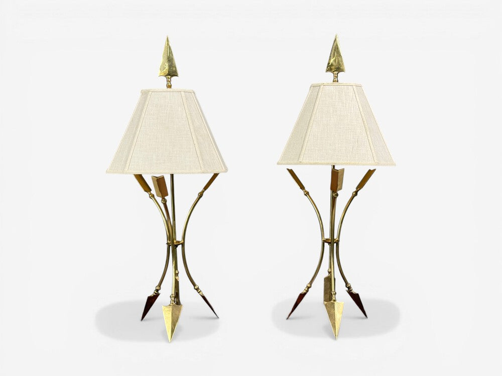 Maison Jansen Style, Arrow Motif Table Lamps, Bronze, France, 1970s