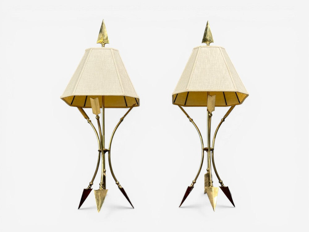 Maison Jansen Style, Arrow Motif Table Lamps, Bronze, France, 1970s