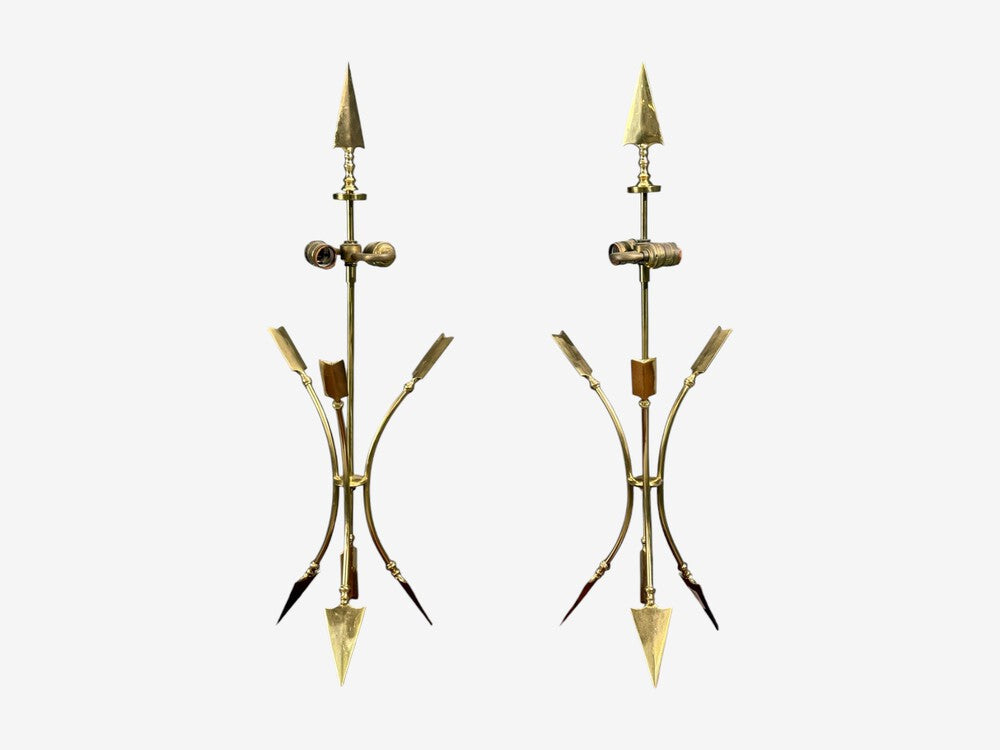 Maison Jansen Style, Arrow Motif Table Lamps, Bronze, France, 1970s