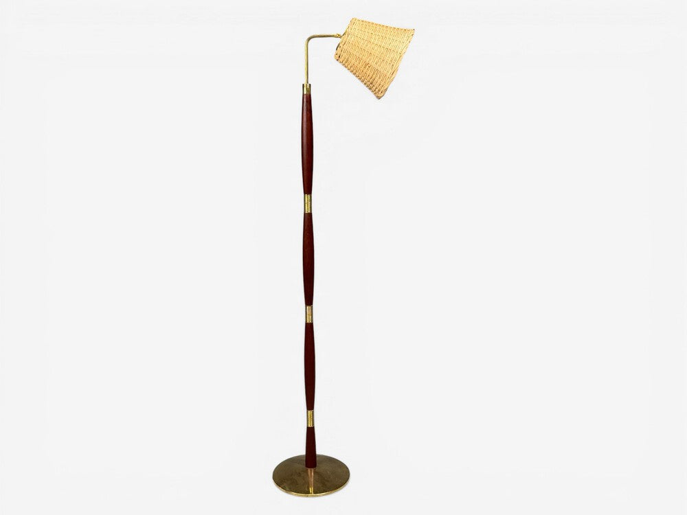 Laoni Belysning, Swedish Modern, Floor Lamp, Stained Wood, Brass, Sweden, 1960s