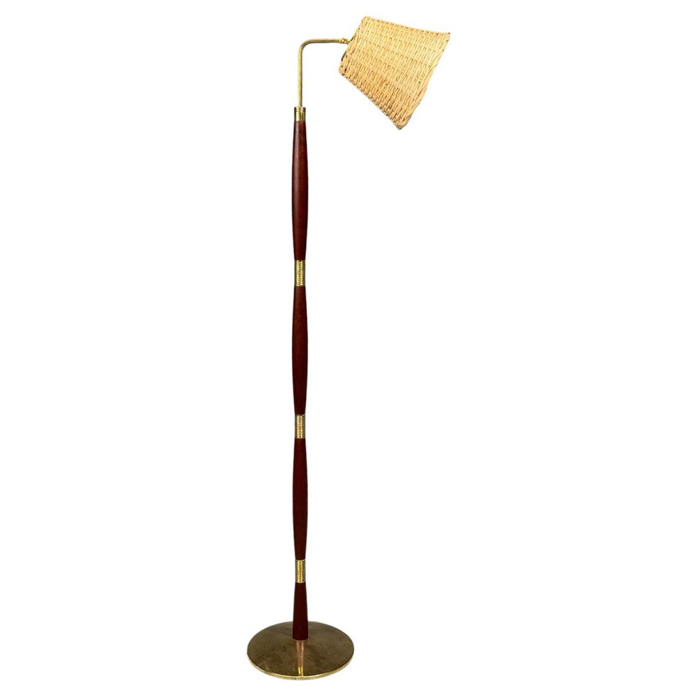 Laoni Belysning, Swedish Modern, Floor Lamp, Stained Wood, Brass, Sweden, 1960s