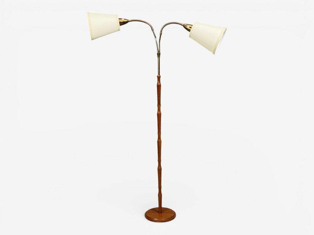 Swedish Modern, Adjustable Floor Lamp, Wood, Brass, Sweden, 1960s