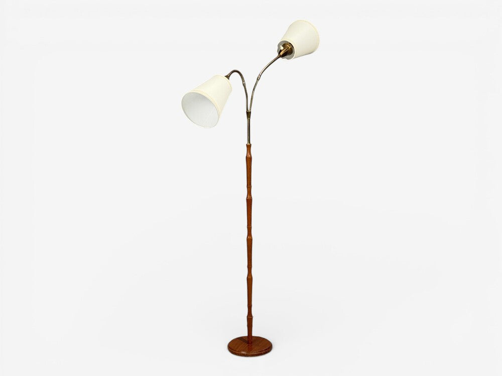Swedish Modern, Adjustable Floor Lamp, Wood, Brass, Sweden, 1960s