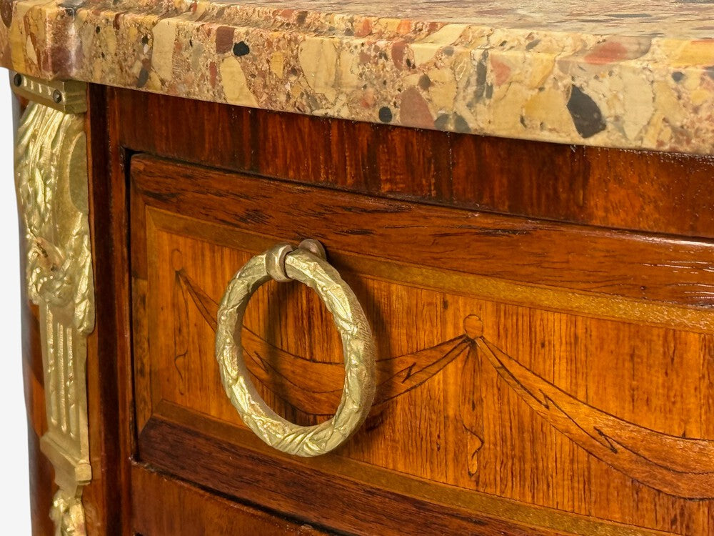 Louis XVI Style, Demilune Commodes, A Pair, Inlaid, Bronze, France, 19th c.