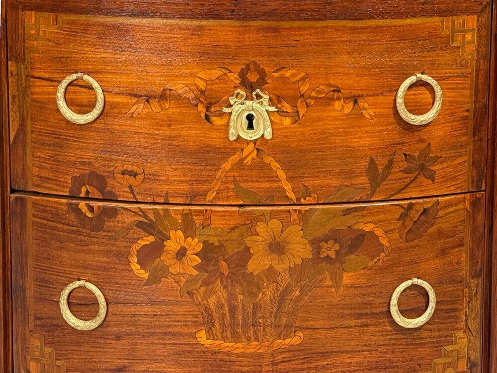 Louis XVI Style, Demilune Commodes, A Pair, Inlaid, Bronze, France, 19th c.