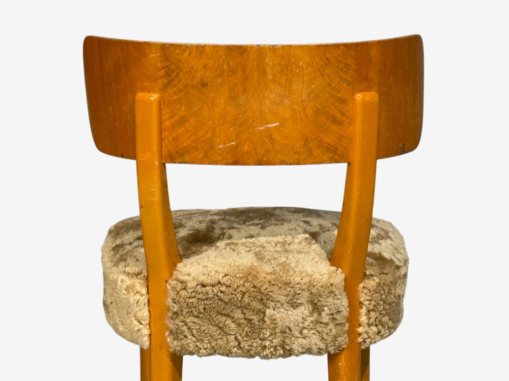Axel Einar Hjorth, Rare Birka Chairs, Birch, Honey Sheepskin, Sweden, 1930s