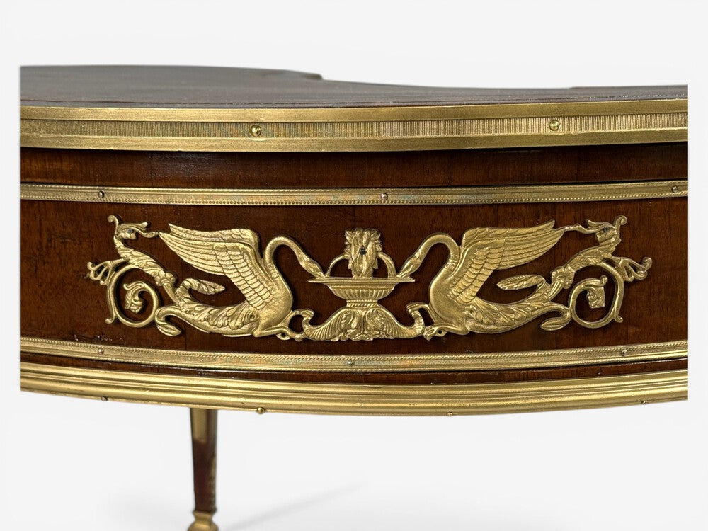Guillaume Grohé, Kidney Shaped Desk and Chair, Leather, Bronze, France, 19th c.