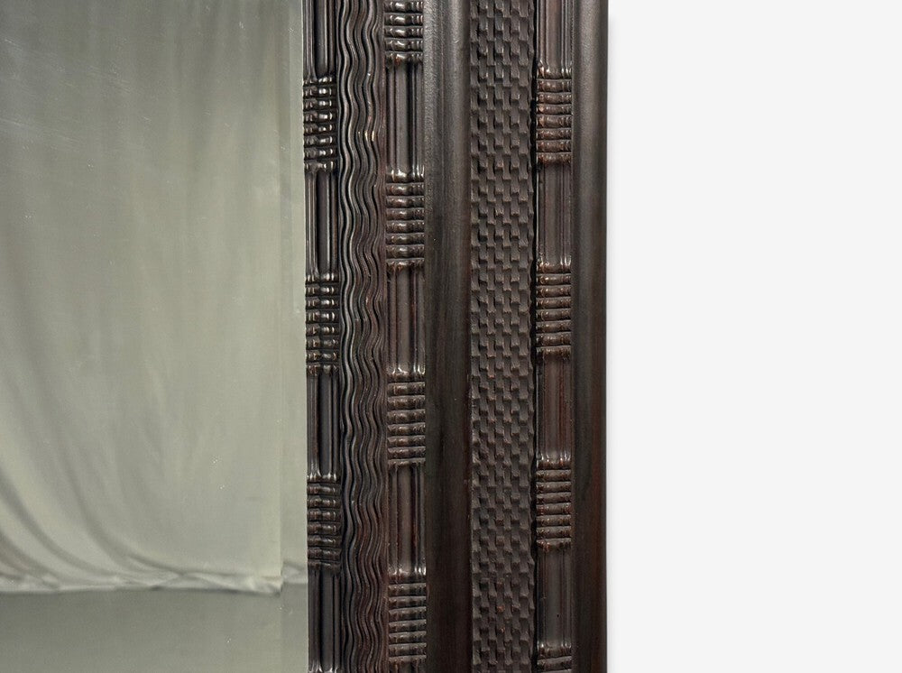 Baroque, Monumental Dutch Ripple Frame Wall Mirror, Ebonized Wood, 19th c.